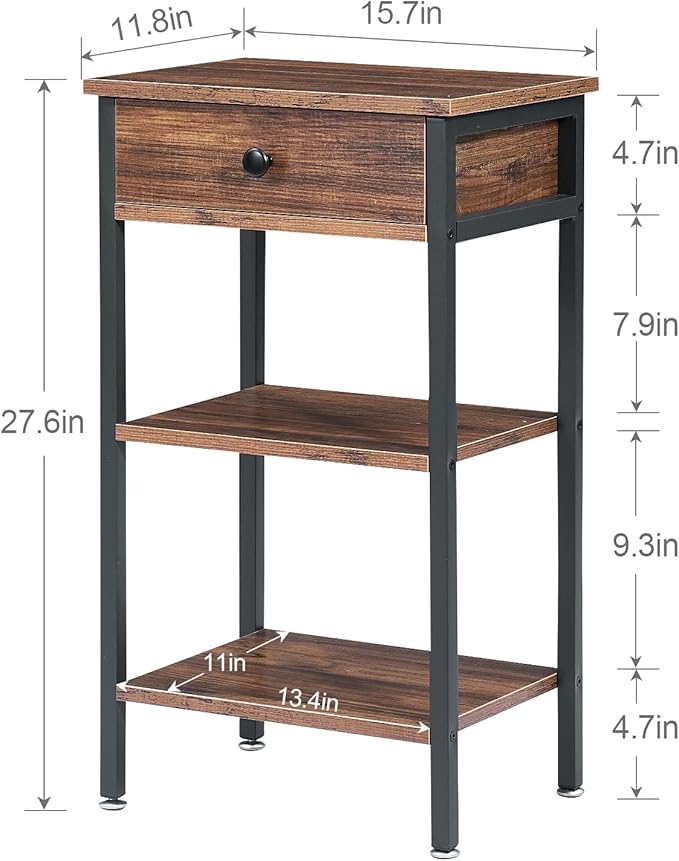 VECELO Modern Nightstand Set 2,27.6 Inch Tall Bedside Table with Drawer and Storage Shelf,Solid Wood Night Stand Bedroom Furniture for Living Room, Bedroom, Entryway