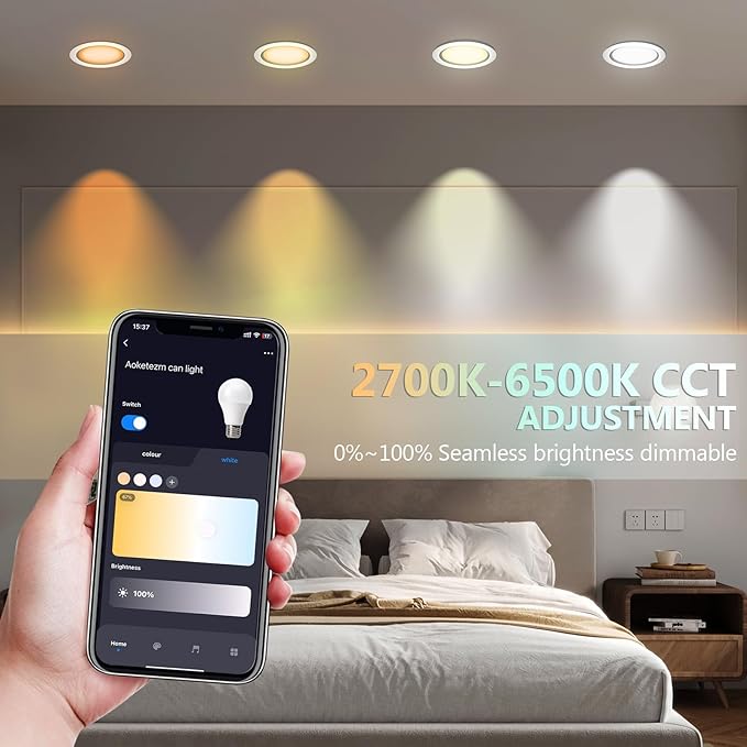 Wi-Fi & Retrofit Led Recessed Lighting 6 inch,Color Changing Recessed Lights,Led Can Light Multi Color with Junction Box,9W 750LM Smart Downlight,Work with Alexa/Google,IC Rated & ETL Certified,6 Pack