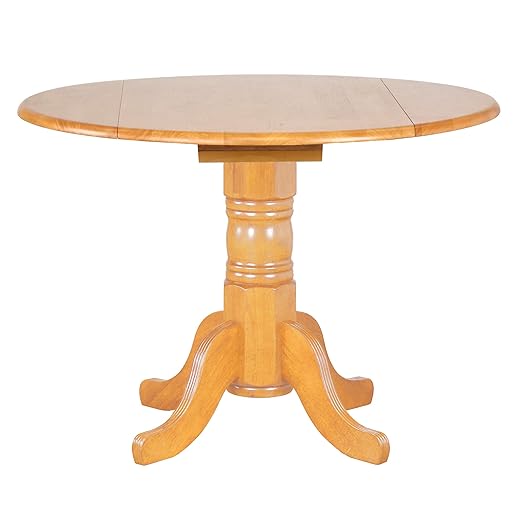Sunset Trading Round Drop Leaf Table, Light Oak Finish