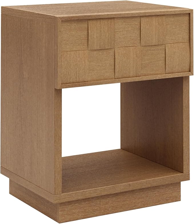 Nathan James Paige Mid Century Modern Nightstand with 1 Drawer, Rustic Bedside Table with Sculpted Drawer Front and Open Bottom Shelf, Light Brown