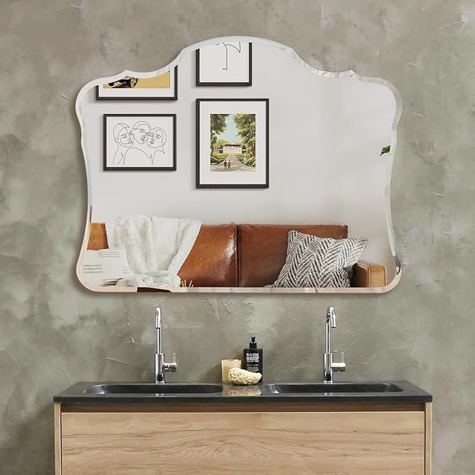 Muzilife 28 x 22 Frameless Cloud-Shape Wall Mount Mirror Bathroom Wall Decor Luxury Vanity Mirror for Bedroom Livingroom Dining Room Entryway Hallway