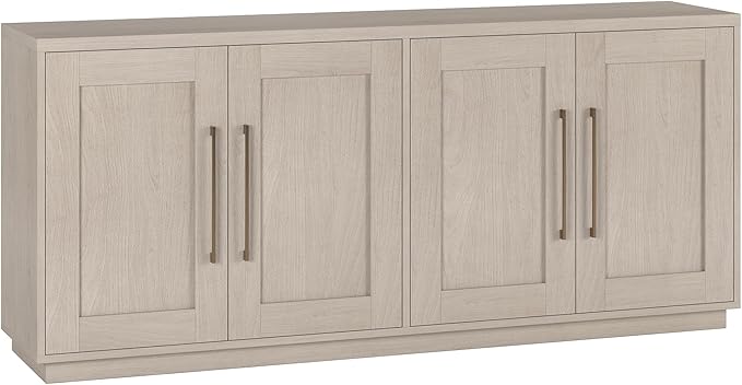 Henn&Hart 68" Sideboard Buffet Cabinet, Modern Credenza with 4 Panel Doors, Adjustable Shelves, and Cable Management Cut-Outs for Dining Room, Kitchen, Living Room or Entryway, Beech White