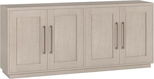 Henn&Hart 68" Sideboard Buffet Cabinet, Modern Credenza with 4 Panel Doors, Adjustable Shelves, and Cable Management Cut-Outs for Dining Room, Kitchen, Living Room or Entryway, Beech White