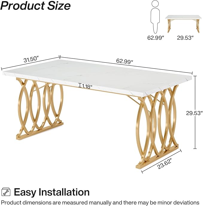 LITTLE TREE Modern Dining Table for 4-6 People, 63" Large Rectangular Kitchen Table with Faux Marble Tabletop and Geometric Legs, Unique Dinner Table Kitchen & Dining Room Furniture
