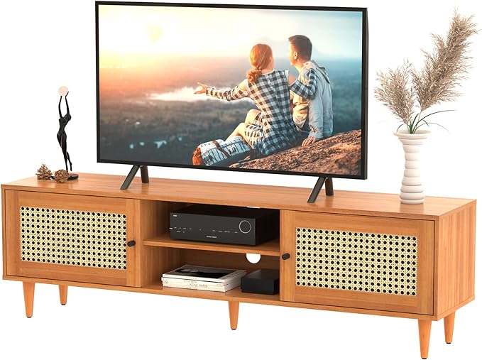 EasyCom TV Stand for 55 inch TV, Entertainment Center with Storage and Open Shelves