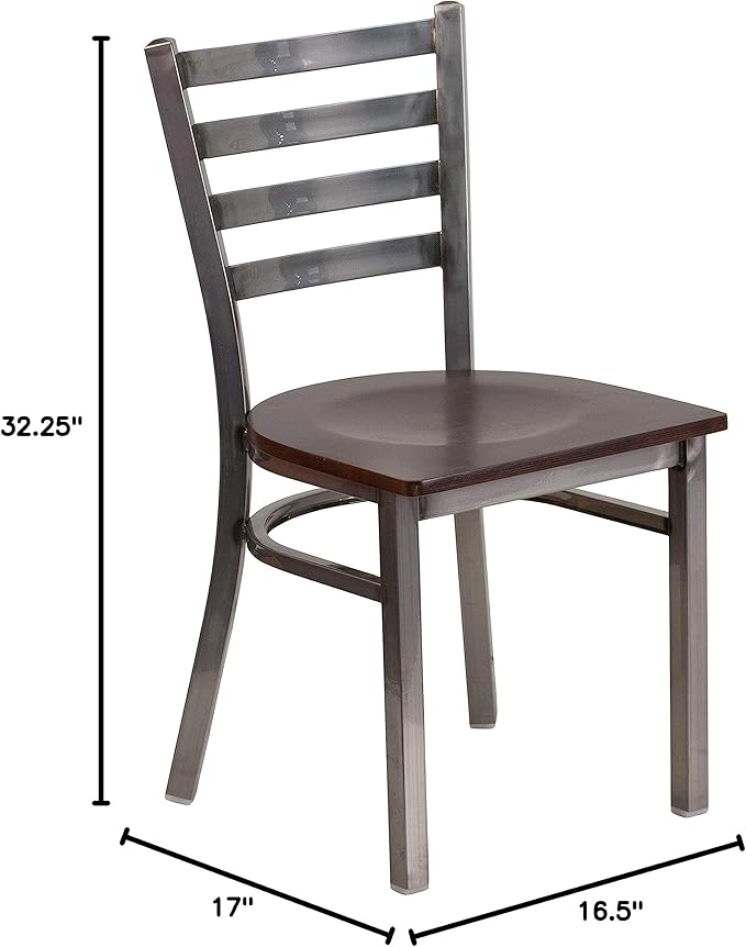 Flash Furniture 2 Pack HERCULES Series Clear Coated Ladder Back Metal Restaurant Chair - Walnut Wood Seat