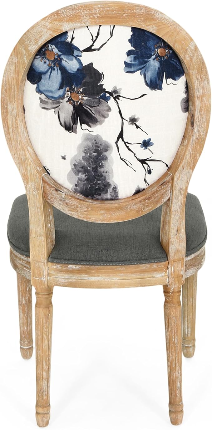 Christopher Knight Home Reed Upholstered Farmhouse Dining Chairs, Print and Dark Gray (Set of 2)