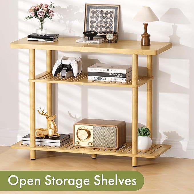 Bamboo TV Stand, Small TV Stands for up to 32 Inch, 3-Tier Entertainment Center TV Shelf with Storage, Sturdy Corner TV Stand for Small Spaces, 31.5 x 24.2 x 11.8 inches