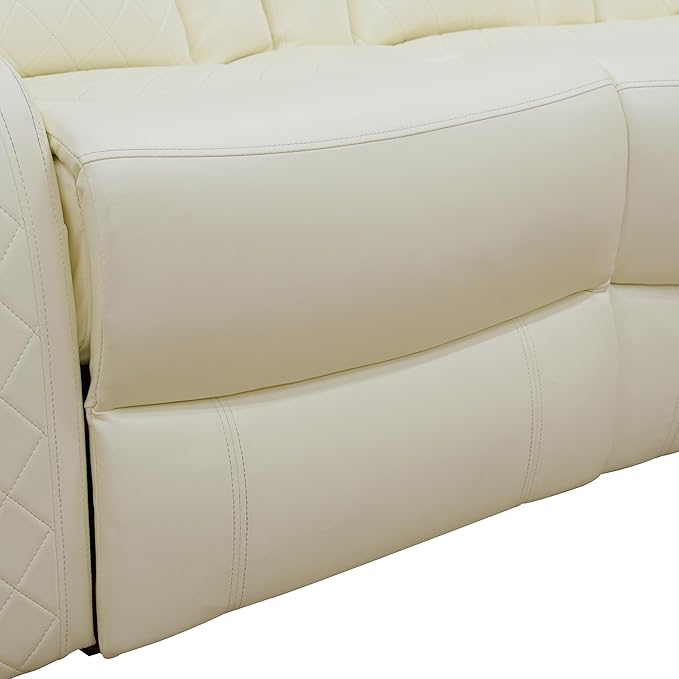 Power Leather Recliner Sofa Set with LED Light,Reclining Sofa and Chair Set with Coffee Table/USB Charger/Storage,Leather Couch for Living Room Furniture Sets(3+1 Seats,Creamy)