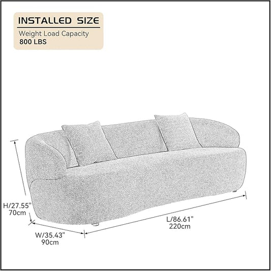 Curved Sofa, 86.6" Modern Cloud Couch with Boucle Fabric, 3-Seater Minimalist Sofa with High Resilience Cushions, Ergonomic Design for Living Room, Apartment, Office - Beige