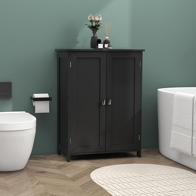 TaoHFE Bathroom Floor Cabinet, Storage Cabinet with Doors & Shelves Stylish & Functional, Bathroom Storage Cabinet. Small Bathroom Storage Cabinet Perfect for Bathroom, Living Room, Entryway, Black