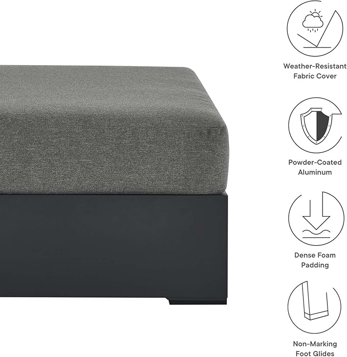 Modway Tahoe Aluminum Ottoman in Gray Charcoal with Weather-Resistant Cushion-Ideal as Outdoor Footstool, Patio or Sunroom Furniture