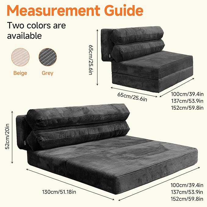 Convertible Sofa Bed, Folding Sofa Bed Couch, Pallout Floor Couch, Convertible Futon Chair Beds, Floor Teddy Sofa, Mini Couch for Bedroom, Love Seat Sleeper Beds(Dark Grey,51.1"×59.8"×23.6")