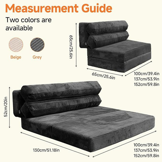 Convertible Sofa Bed, Folding Sofa Bed Couch, Pallout Floor Couch, Convertible Futon Chair Beds, Floor Teddy Sofa, Mini Couch for Bedroom, Love Seat Sleeper Beds(Dark Grey,51.1"×59.8"×23.6")