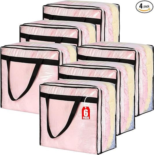 40L Clear Storage Bags for Blanket, Clothes, Comforter, Bedding, Sheet, Pillow - Closet Organizers and Storage Containers, Under Bed Storage Bag with Zipper (Black, 6 Pack)