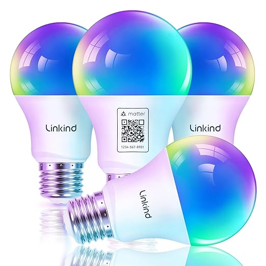 Linkind Matter Smart Light Bulbs 4 Pack with Linkind Matter Smart Plug 2 Pack