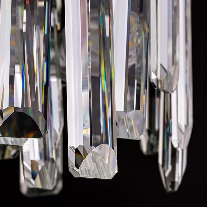 CROSSIO Modern Black Crystal Chandelier, 16-Light Rectangular 2-Tiers K9 Crystal Raindrop Chandelier, Luxury Flush Mount Hanging Ceiling Light for Dining Room Living Room Kitchen Island L35.4''
