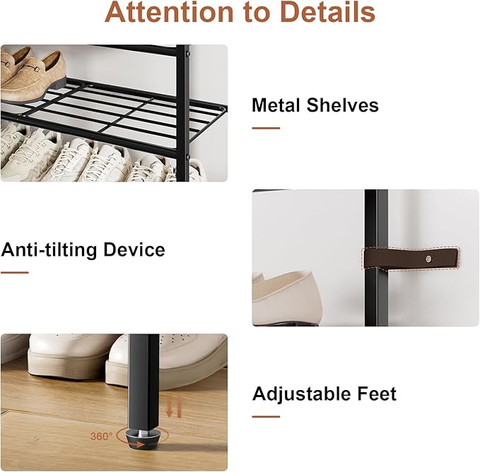 5-Tier Shoe Rack with 2 Fabric Drawers, Metal Frame and Wooden Board Shoe Organizer for 16-20 Pairs of Shoes, Shoe Shelf with Boots Storage for Entryway Closet Black