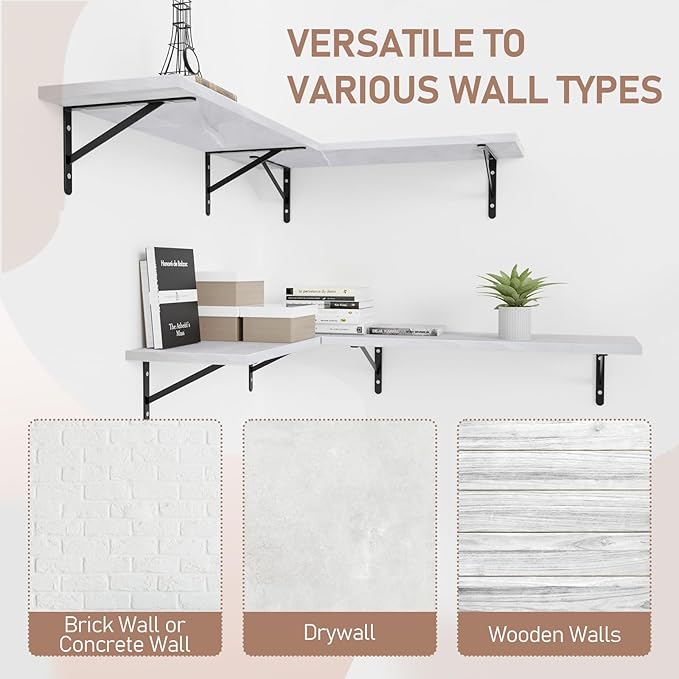 Kaboon 45 inch Long 10 inch Deep Floating Shelves for Wall Set of 2, Large Open Shelves Wall Mounted, Space Saving Home and Commercial Use, White Rock