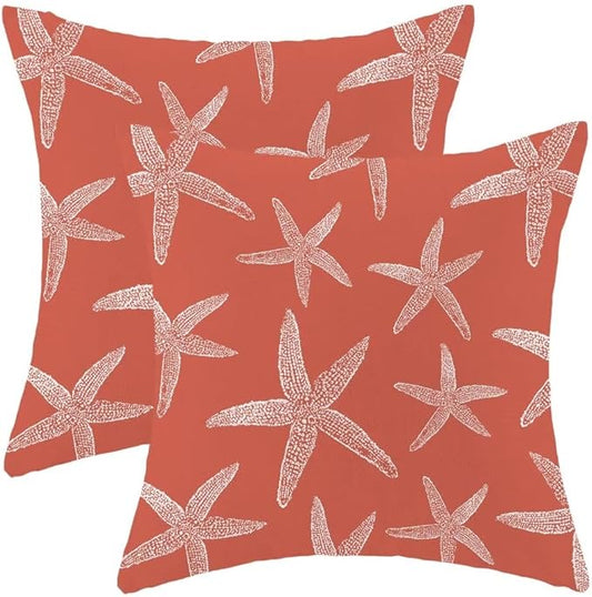 BETGINY Coral Starfish Ocean Throw Pillow Cover 18X18 Inch Pack of 2,Summer Coastal Nautical Ocean Decorative Pillow Covers Square Linen Beach Pillow Cases Cushion for Bedroom Home Sofa Decor