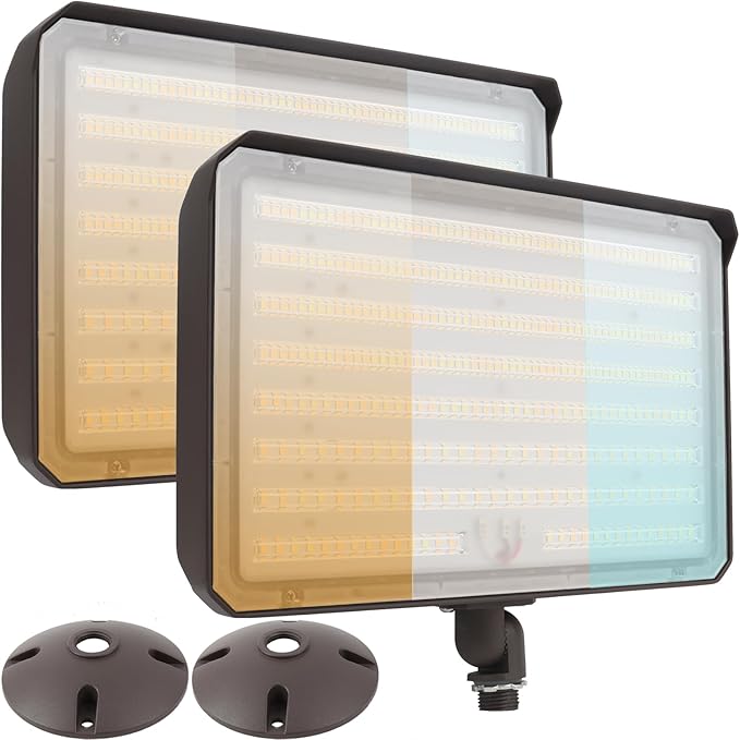 2Pack Dusk to Dawn Outdoor 180W LED Flood Light with Knuckle & Plate Mount, 3000K/4000K/5000K Color Selectable, ETL Commercial LED Security Lighting