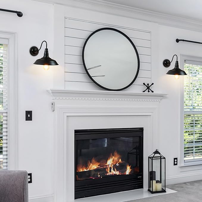 LynPon Gooseneck Barn Lights Indoor, Black Farmhouse Wall Sconces Set of Two, 2 Pack Rustic Wall Light Fixtures Industrial Wall Mount Lighting for Warehouse Front Door Porch Garage Entryway