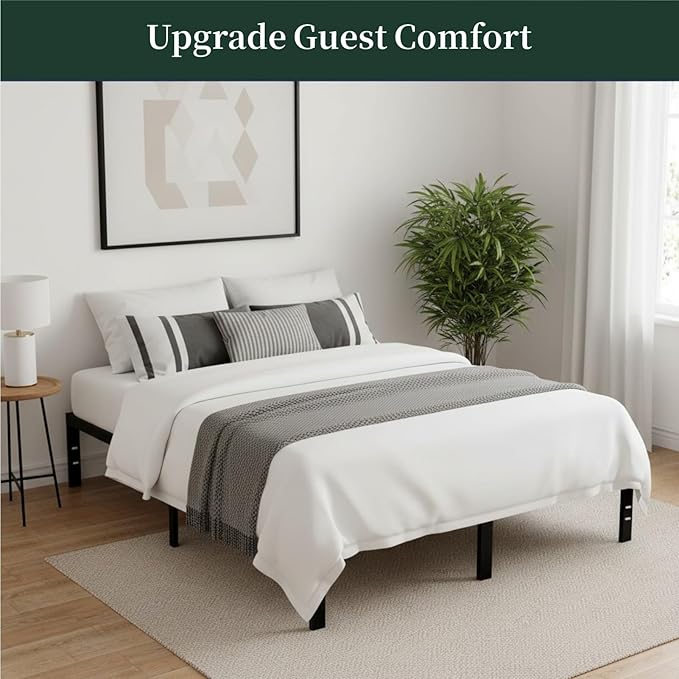 Full Size Bed Frame, 14 Inch Metal Platform Bed Frames with Heavy Duty Steel Slat Support, No Box Spring Needed, Easy Assembly, Under Bed Storage