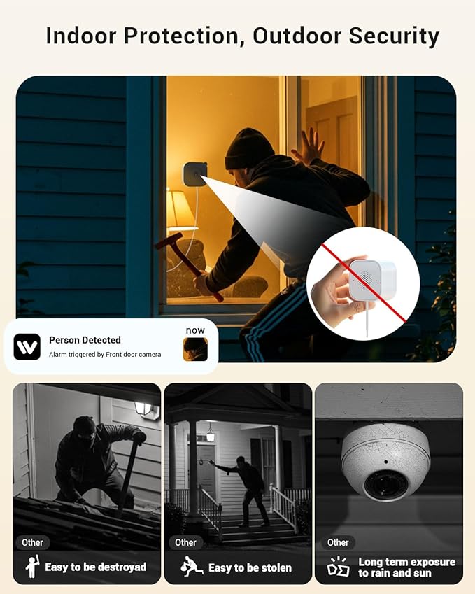 3MP 2K Window Camera, WiFi Indoor Cameras for Home Security with Blacklight Max Color Night Vision, AI Human Vehicle Detection, Plug-in, 911 Emergency Dispatch, Easy Install