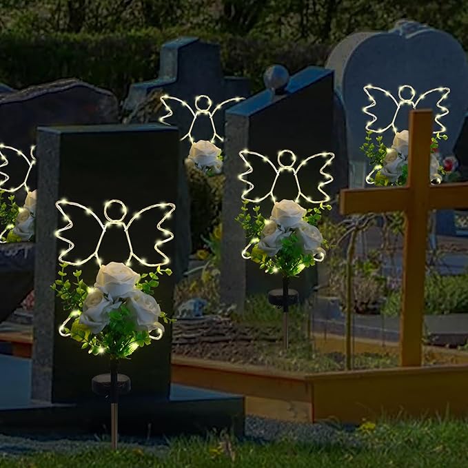 Lmtcos Solar Angel Lights for Cemetery Decorations for Grave, Memorial Sympathy Gifts for Loved One, Solar Grave Decorations for Mother Day Father Day Memorial Day Christmas Grave Decor