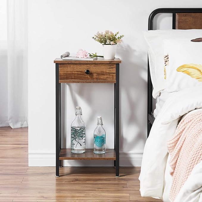VECELO Modern Nightstand Set 2,27.6 Inch Tall Bedside Table with Drawer and Storage Shelf,Solid Wood Night Stand Bedroom Furniture for Living Room, Bedroom, Entryway