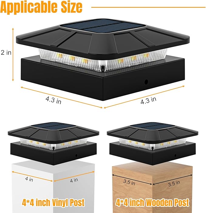 4x4 Solar Post Cap Lights Outdoor [6 Pack Waterproof IP65], 3 Lighting Modes for Fence Deck Patio Garden Decor, Dusk-to-Dawn Solar Powered Post Lights Fit 4x4 Wood/Vinyl