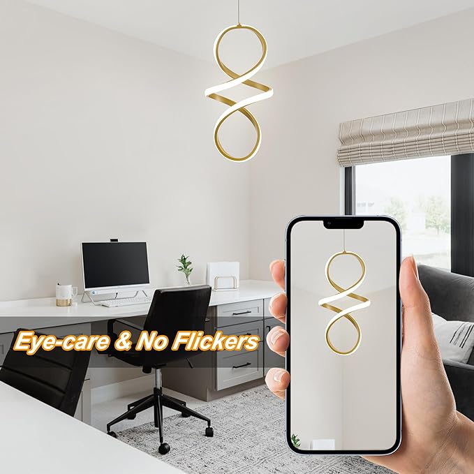 MAYNA Spiral Kitchen Pendant Lighting, 4000K Modern LED Pendant Light Fixture, 18W Adjustable Height Island Light Fixture for Kitchen Bedroom Kitchen Island Cafe, 1 Pack (Gold)
