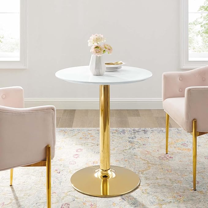 Modway Verne Round Modern 28" Dining Table in Gold White