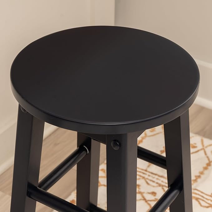 Linon Zeke Navy Blue Solid Wood Backless Round Counter Stool with 24 Inch Seat Height