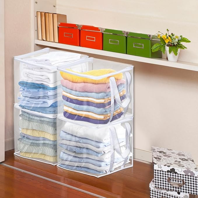 6 Pcs Clear Storage Bags With Zipper 12 × 12 × 12 inch PVC Clear Clothes Storage Bags with Reinforced Handles Moving Bag with Zippers for Clothes, quilts, shoes, blankets (6)
