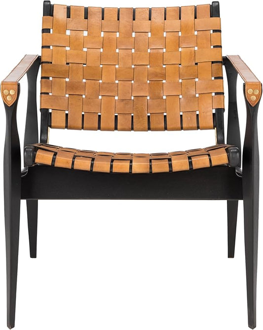 Safavieh Couture Dilan Brown and Black Woven Leather Safari Chair