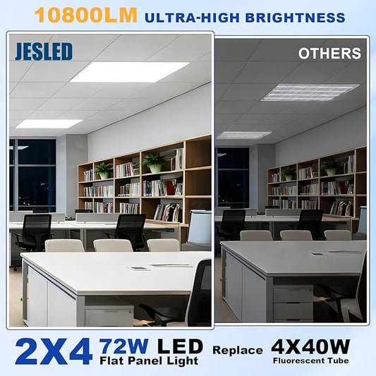 JESLED 24Pack 2x4 led Flat Panel Light, 10800LM, Drop Ceiling Lights Fixture for Office Shop Garage Basement Laundry, 30W/40W/50W/60W/72W Selectable, 5CCT Switchable, 0-10V Dimmable, DLC ETL Listed