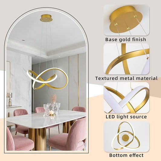 MAYNA Modern LED Chandelier with Remote Control, Dimmable LED Chandelier with 3 Color Temperature,Height Adjustable Pendant Lights for Dining Room Foyer Entryway Kitchen Living Room, Gold 19.7 inch