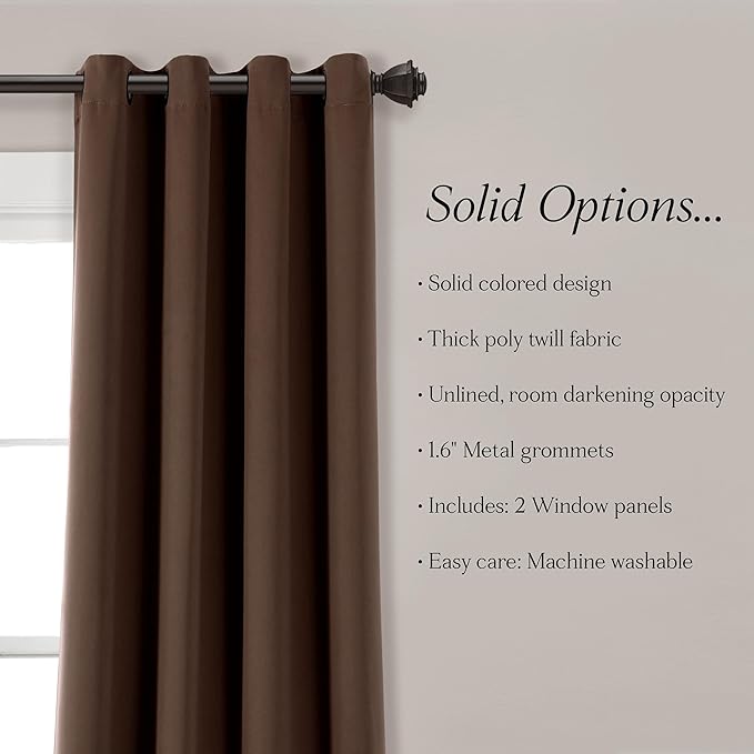 Lush Decor Insulated Grommet Blackout Window Curtain Panels, Pair, 52" W x 84" L, Chocolate - Classic Modern Design - Chic Window Decor - Long Curtains For Living Room, Bedroom, Or Dining Room