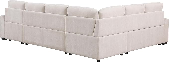ERYE U-Shaped Pull Out Sleeper Couch Bed, Modern Chenille Upholstered Button Tufted Corner Couch Right Facing Sectional Sleeper Sofa Bed W/Storage Chaise and 2 Pillows