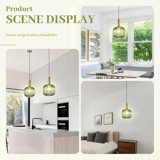 Green Glass Pendant Light Vintage Kitchen Pendant Lighting Over Island Sink Mid Century Modern Gold Hanging Pendant Light Fixture for Bedroom Living Room Dining Room
