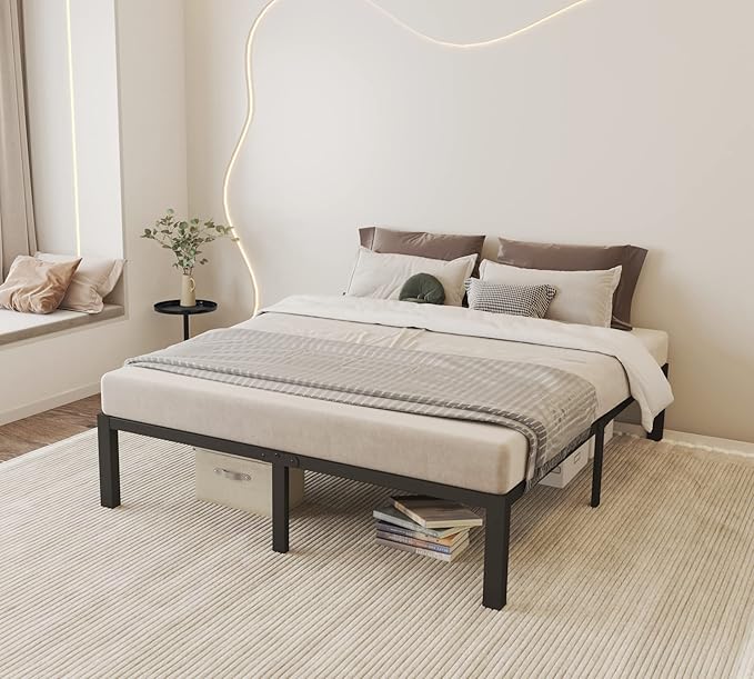 ROIL 14 inch King Bed Frames Wood with Wooden Slats - 3500lbs Heavy Duty No Box Spring Needed Metal Platform, Mattress Stoppers Iron Noise Free Bedframe, Headboard Hole Underneath Storage