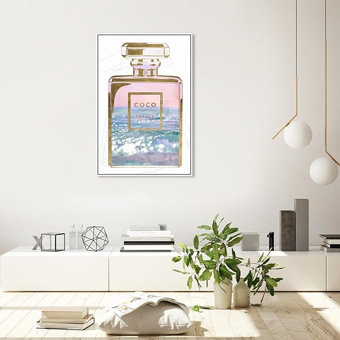 The Oliver Gal Artist Co. Fashion and Glam Wall Art Canvas Prints Blush Ocean Spray Perfume Home Décor, 24" x 36", White Floating Frame