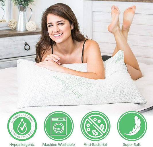 Elif Queen Size Pillows for Sleeping, Set of 2 – Cooling Shredded Memory Foam Pillow with Removable Cover for Back, Stomach & Side Sleepers, Rayon Derived from Bamboo, Queen (2 Pack)