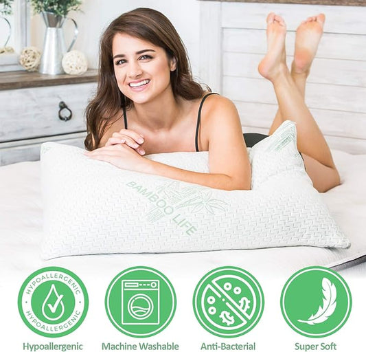 Elif Queen Size Pillows for Sleeping – Cooling Shredded Memory Foam Pillow with Removable Cover for Back, Stomach & Side Sleepers, Rayon Derived from Bamboo, Queen (1 Pack)