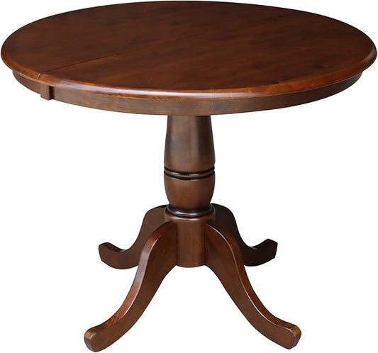 International Concepts 36" Round Top Pedestal Ext Table With 12" Leaf And 4 X-Back Chairs, Espresso