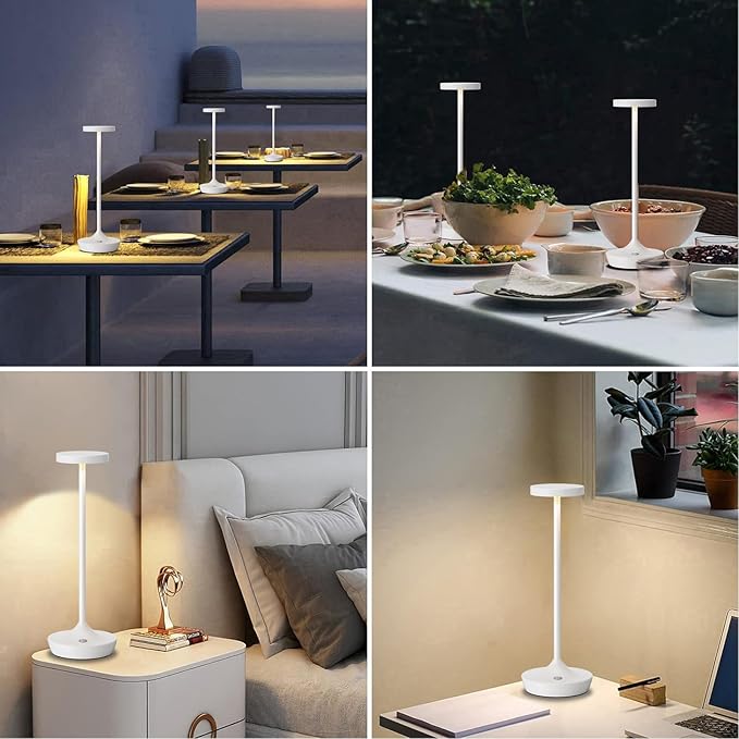 2 Pack Led Cordless Rechargeable Waterproof Table Lamp(Battery Operated Touch Light 3 Color Dimming Portable Night Lamp IP54 Waterproof Suitable For Indoor Outdoor Patio Restaurant Dining Home)White
