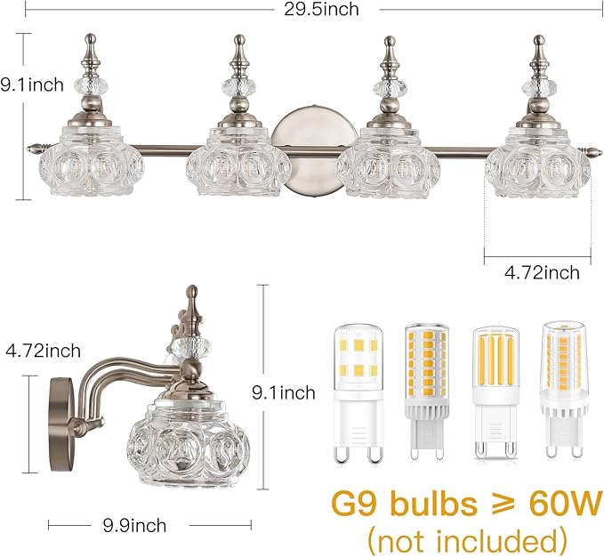 Vintage Brushed Nickel Bathroom Vanity Light Fixtures Modern 4-Light Vanity Lights Bathroom Lighting Fixtures Vintage Wall Sconces Light Living Room Dining Room Vanity Lighting Fixtures over Mirror