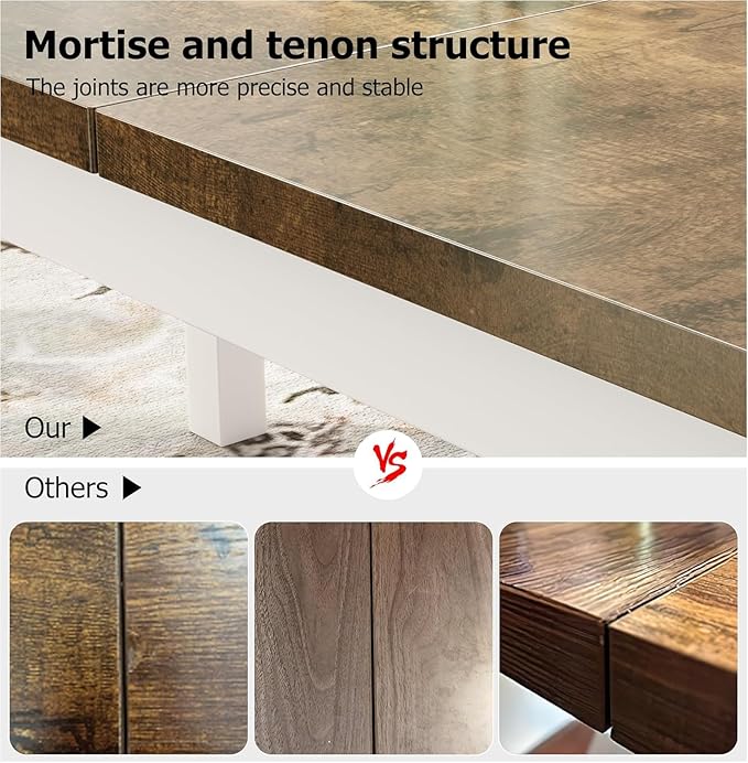 79 in Dining Table for 6, Farmhouse Wooden Kitchen Tables for Family, Rectangular Industrial Style Dining Room Table with Sturdy Metal Frame, Long Desk for Restaurant, Kitchen, Office,Retro Brown 2