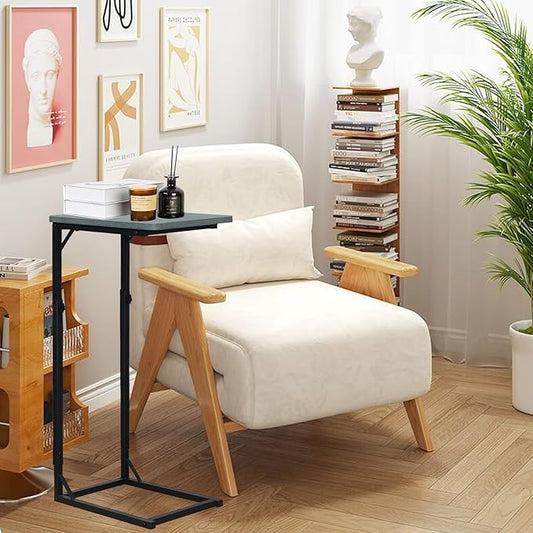 C-Shaped End Table for Couch, Adjustable Sofa Side Table with Sturdy Metal Frame, Small Space Rustic Gray TV Tray Table for Living Room, Bedroom, Bedside, Modern Functional Accent Furniture